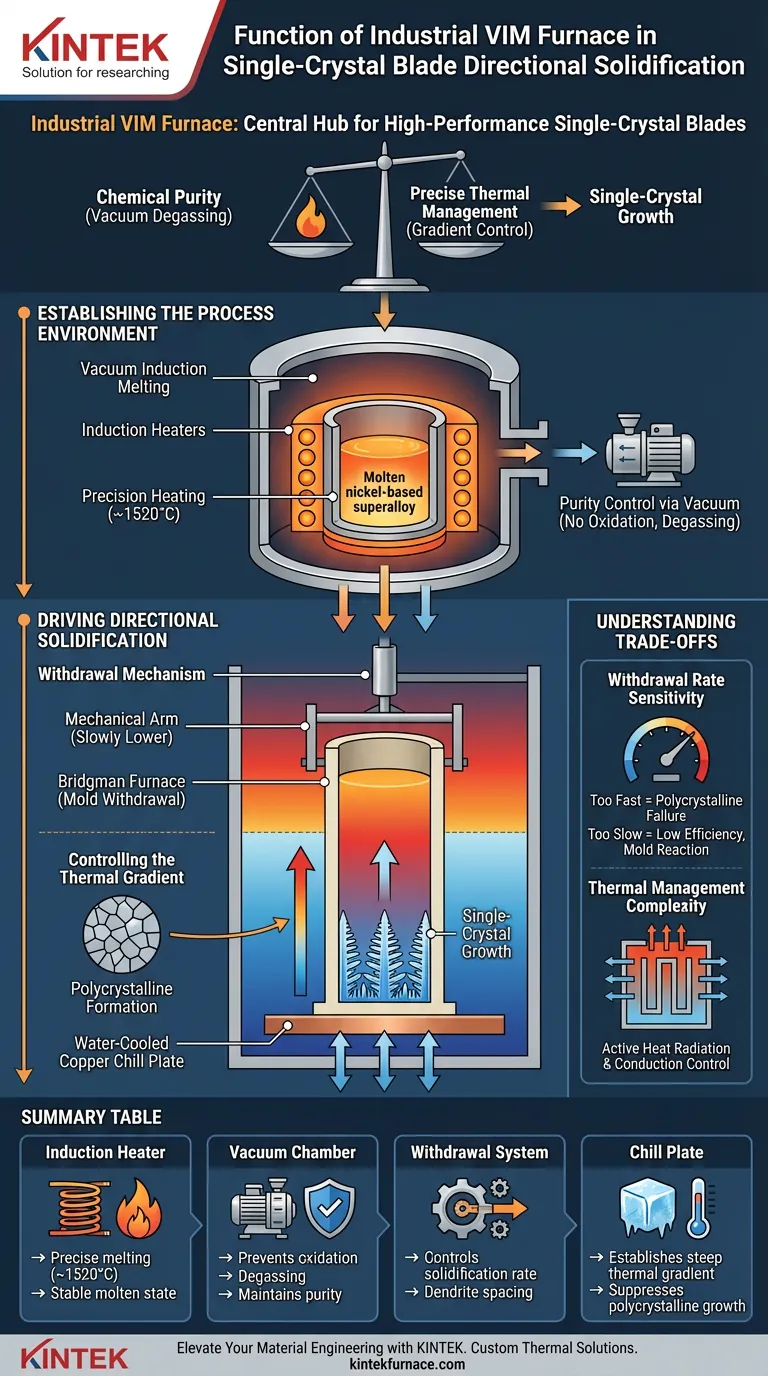 Qual é a função de um forno industrial de fusão por indução a vácuo na solidificação direcional de pás? Guia Visual