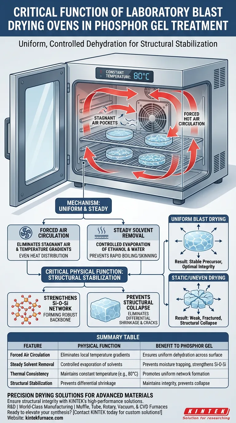 实验室电热鼓风干燥箱在磷光体凝胶处理中的关键物理功能是什么？ 图解指南