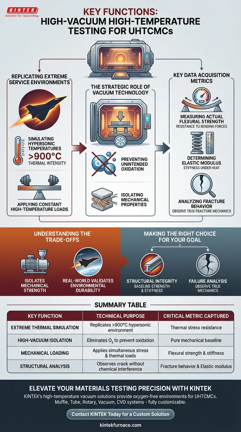 ¿Cuáles son las funciones clave de una máquina de prueba de alta temperatura y alto vacío? Evaluar la fiabilidad mecánica de los UHTCMC Guía Visual