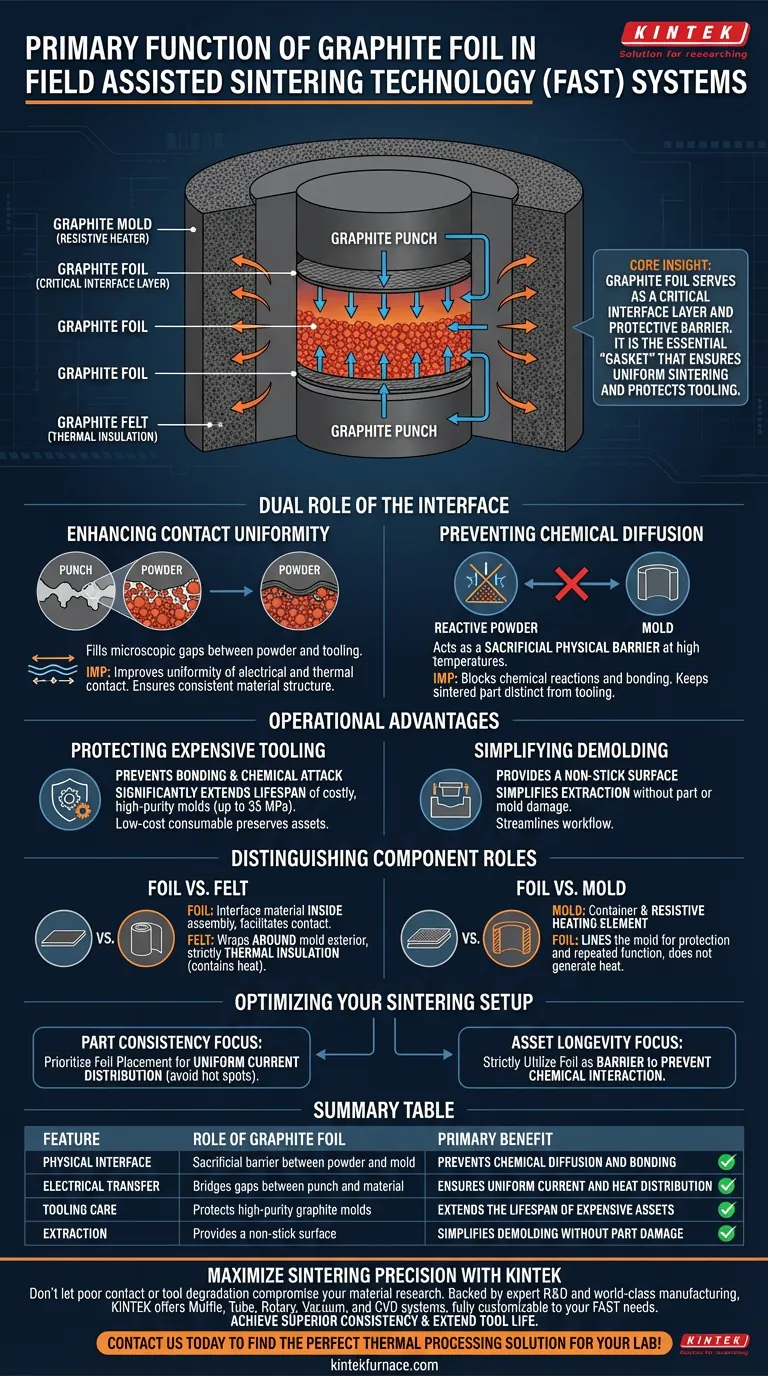 ما هي الوظيفة الأساسية لرقائق الجرافيت داخل نظام FAST؟ تحسين عملية التلبيد وحماية الأدوات دليل مرئي
