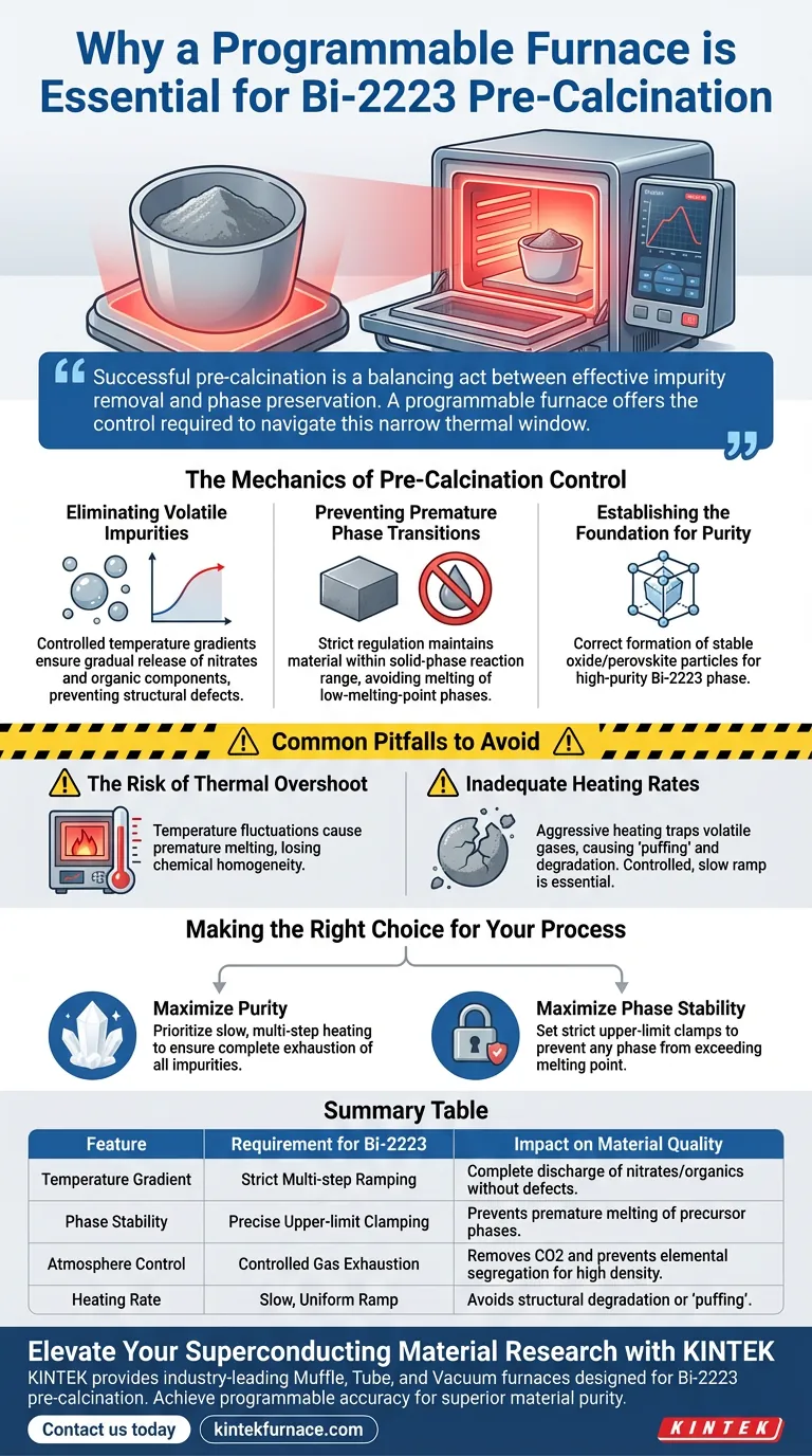 Warum wird ein programmierbarer Temperaturregel-Kammerofen für Bi-2223 benötigt? Gewährleistung der Synthese von Hochtemperatur-Supraleitern mit hoher Reinheit Visuelle Anleitung