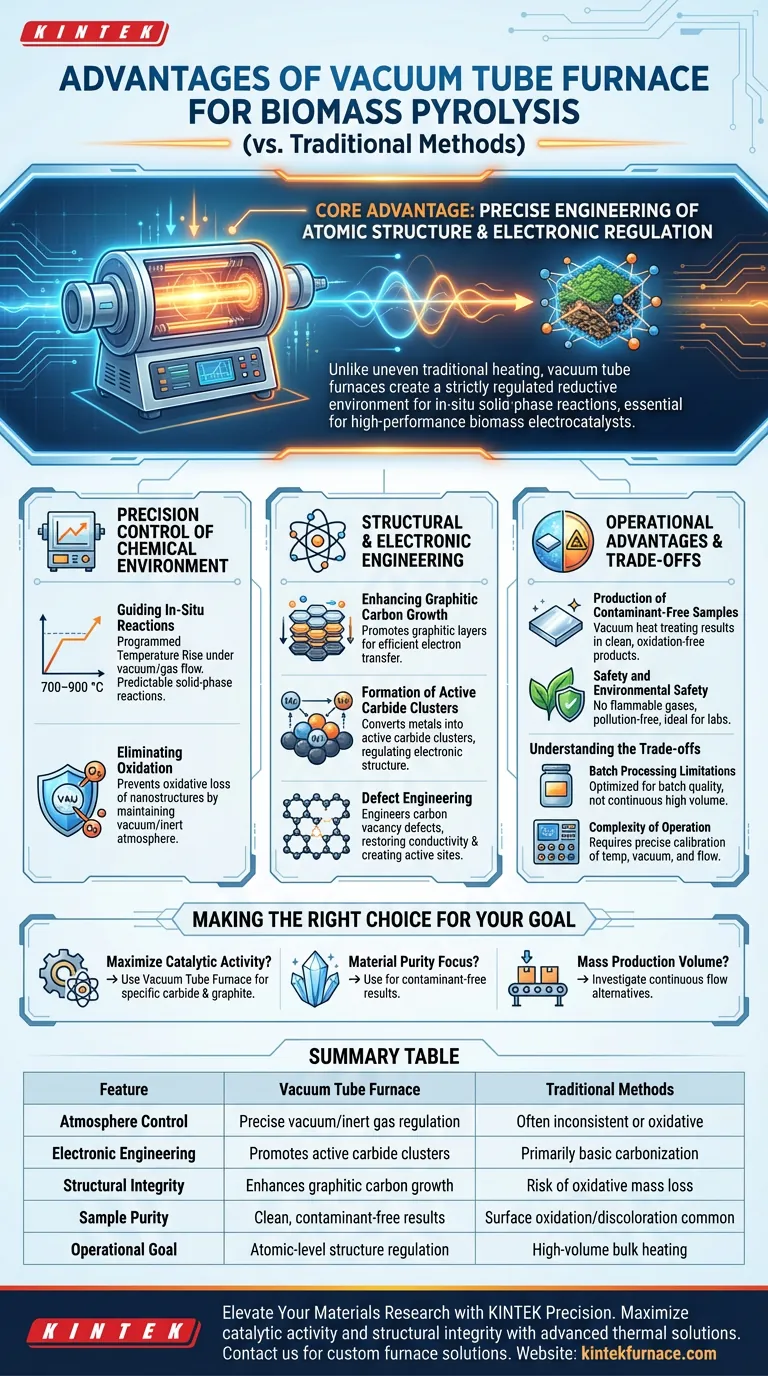 ¿Cuáles son las ventajas de utilizar un horno de tubo de vacío para la pirólisis de biomasa? Optimizar el rendimiento del electrocatalizador Guía Visual