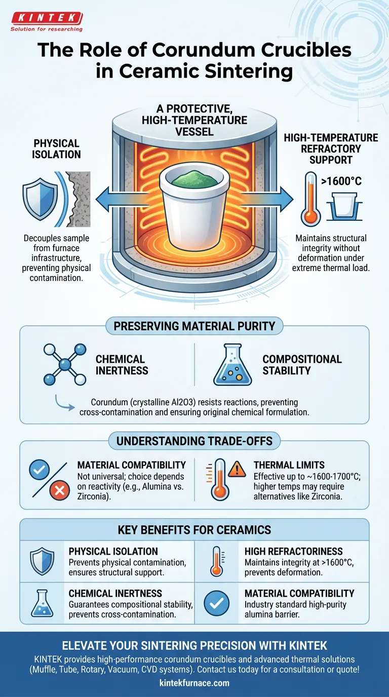 セラミック焼結プロセスにおけるコランダムるつぼの役割は何ですか？高純度材料の完全性を確保する ビジュアルガイド
