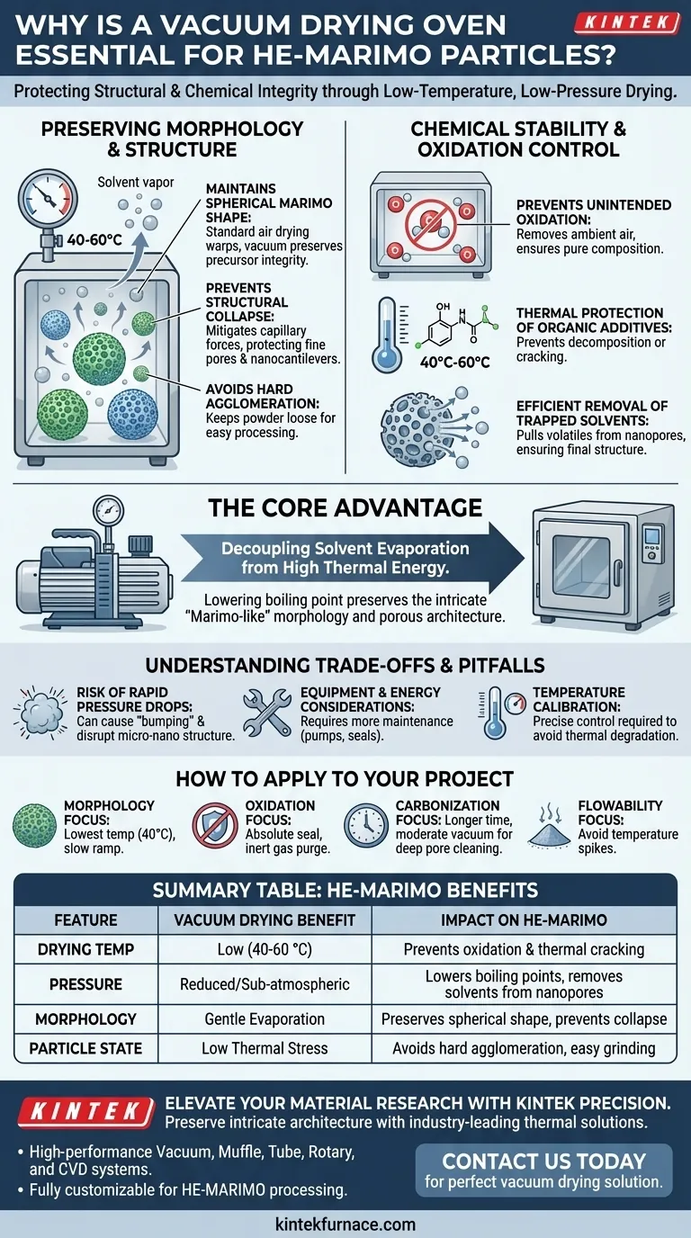 ¿Por qué un horno de secado al vacío es esencial para el Marimo de Alta Entropía (HE-MARIMO)? Protege la integridad estructural Guía Visual