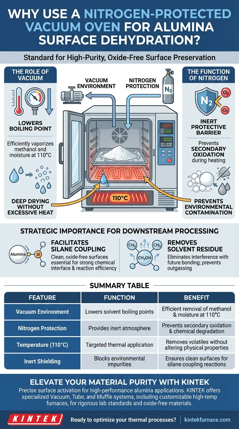 为什么使用带氮气保护的实验室真空烘箱进行氧化铝脱水？确保高纯度表面 图解指南