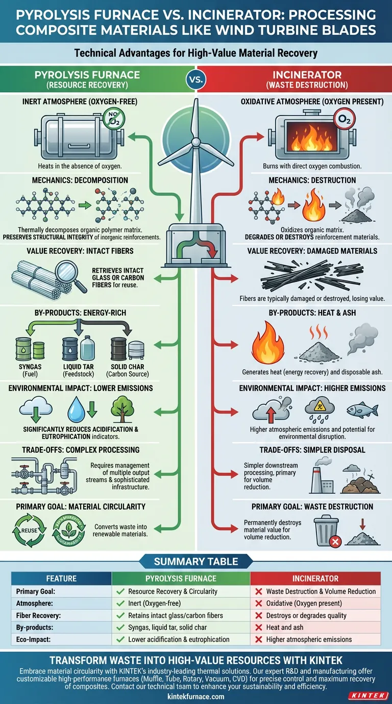 Quali sono i vantaggi tecnici di utilizzare un forno a pirolisi rispetto a un inceneritore? Recuperare valore dai compositi Guida Visiva