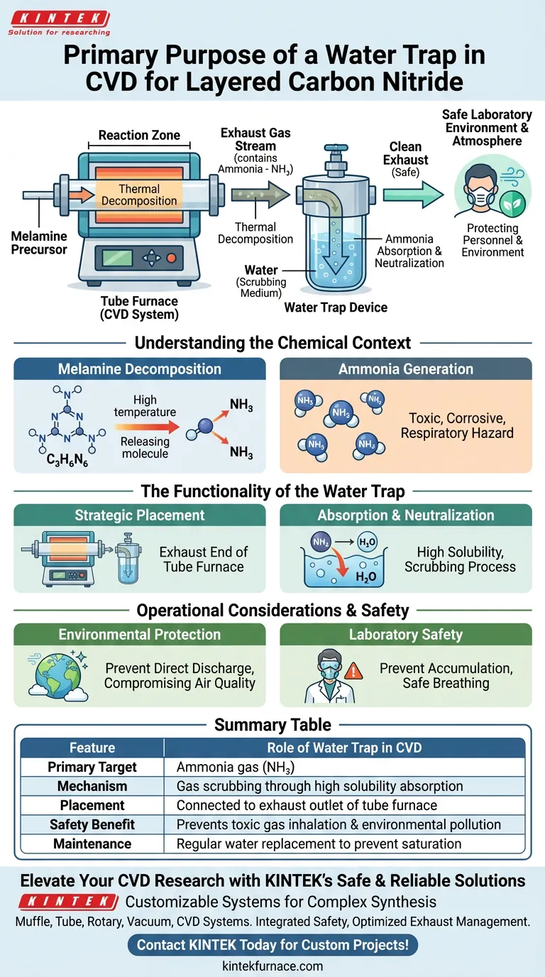 Quel est le but principal d'un dispositif de piège à eau dans le CVD ? Assurer une synthèse sûre du nitrure de carbone Guide Visuel