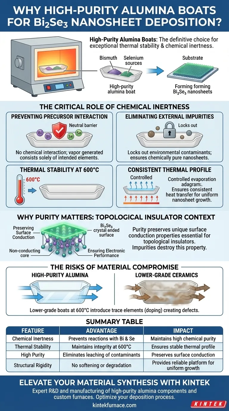 ¿Por qué se utilizan barcos de alúmina para la deposición de Bi2Se3? Asegura una síntesis de alta pureza para aislantes topológicos Guía Visual