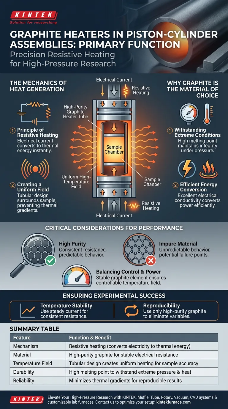 ¿Cuál es la función principal de un calentador de grafito? Control térmico de precisión para experimentos de pistón-cilindro Guía Visual