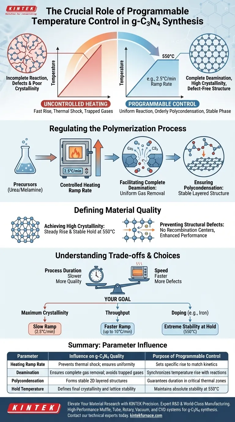 ¿Cuál es la importancia del control programable de temperatura en un horno mufla? Domine la precisión en la síntesis de g-C3N4 Guía Visual