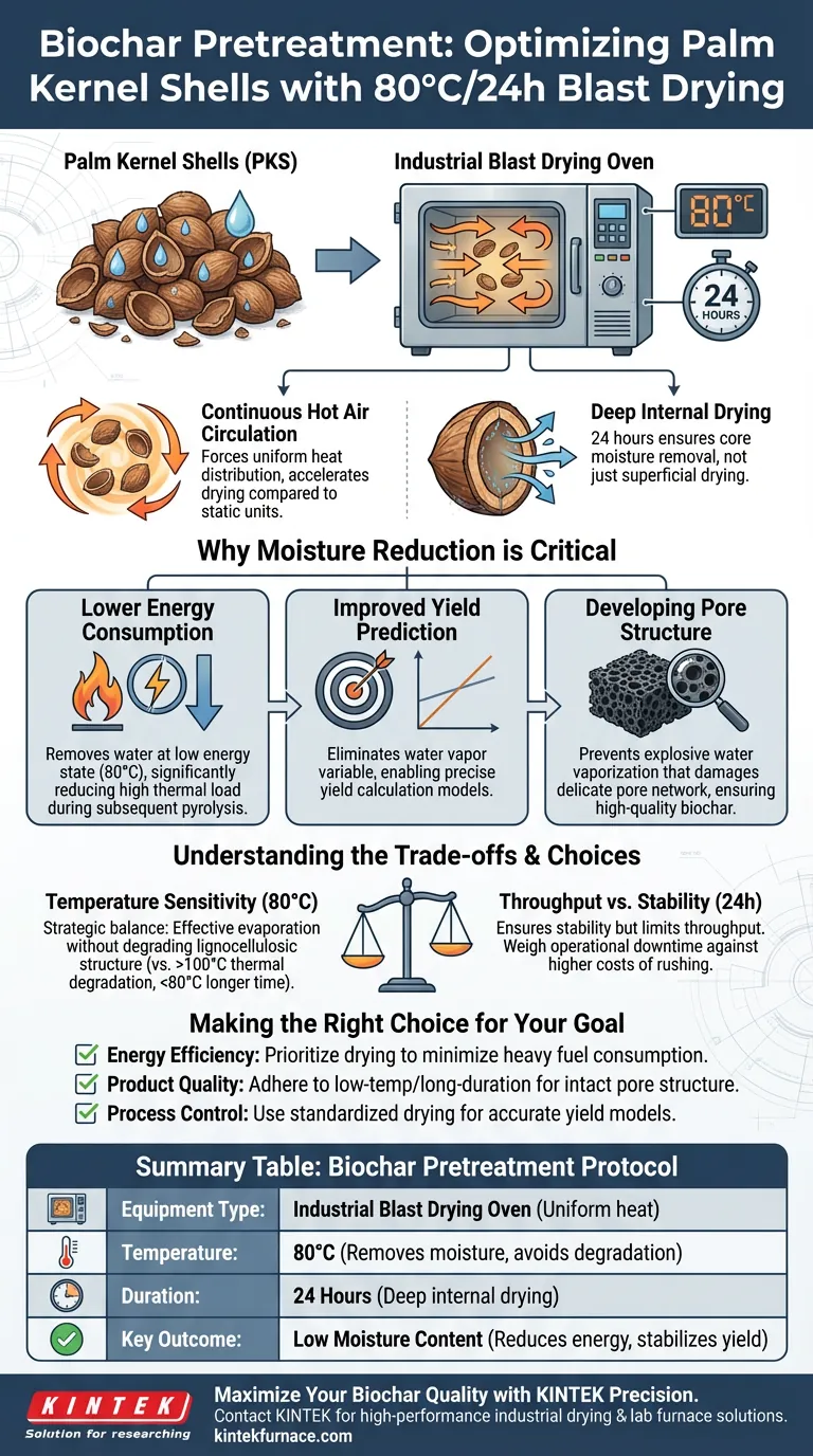 为什么使用 80°C 的鼓风干燥箱烘干棕榈仁壳 24 小时？优化生物炭产量和效率 图解指南