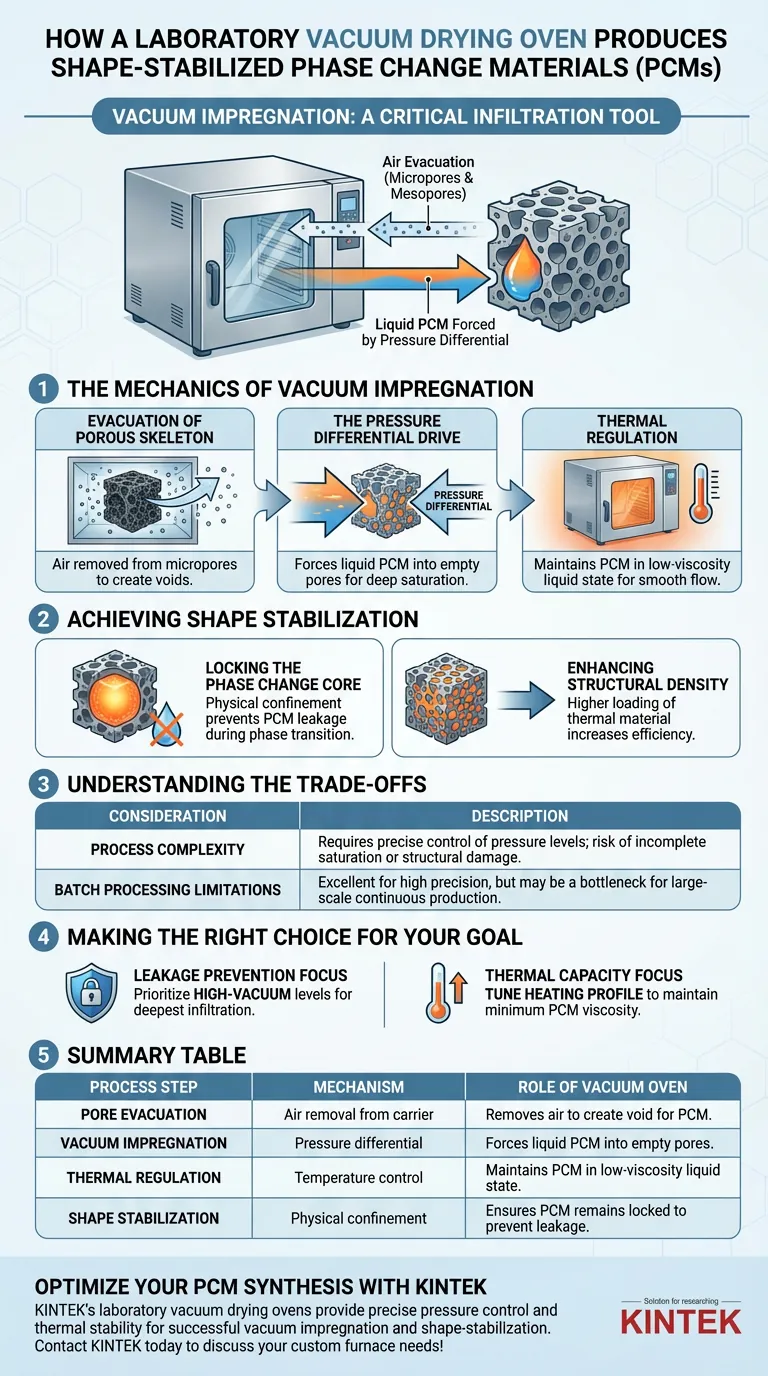 How is a laboratory vacuum drying oven utilized in the production of shape-stabilized phase change materials? Visual Guide