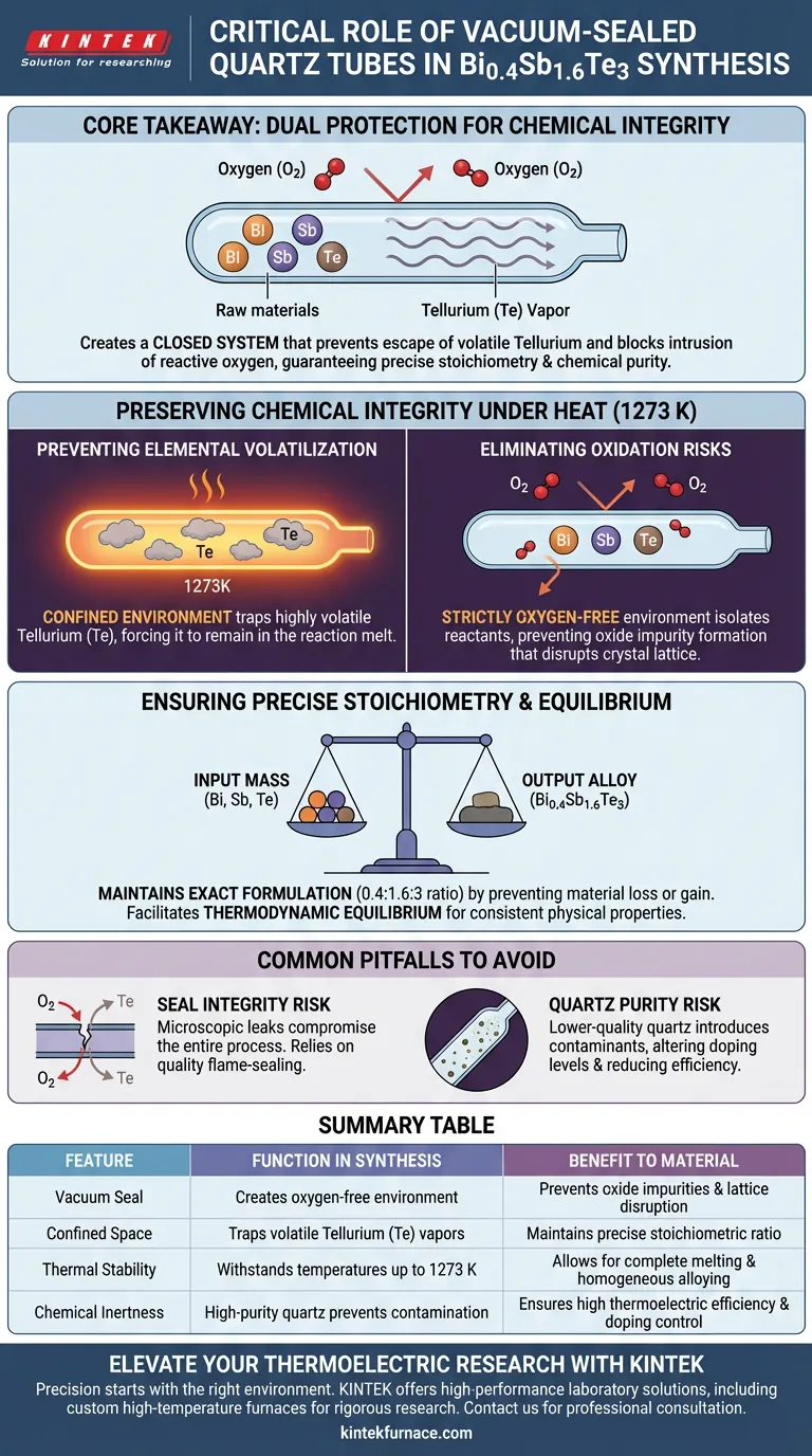 Qual é o papel dos tubos de quartzo selados a vácuo na síntese de Bi0.4Sb1.6Te3? Garante Pureza & Estequiometria Precisa Guia Visual
