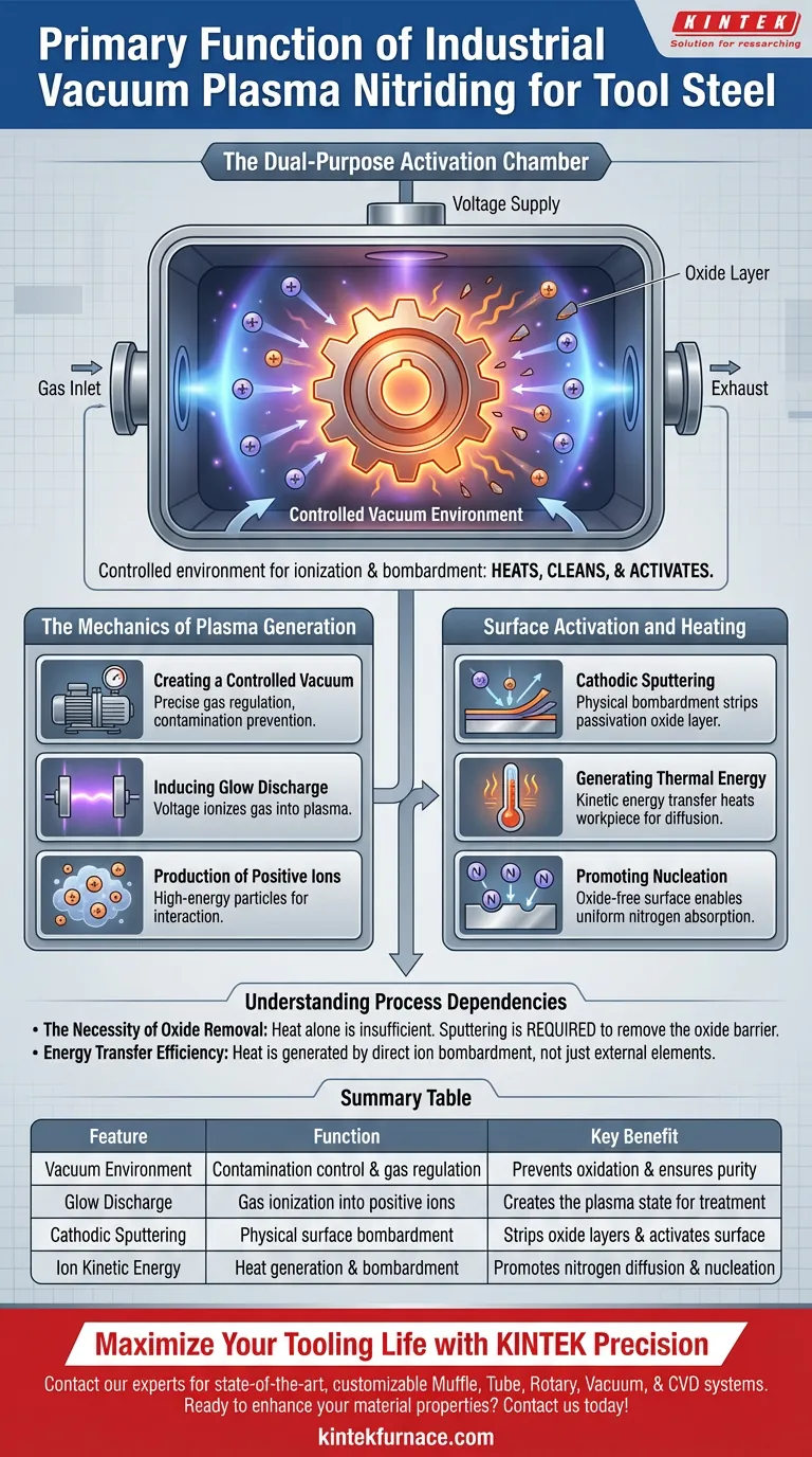 Qual è la funzione principale delle attrezzature per la nitrurazione sotto vuoto industriale? Migliorare le prestazioni e la durata dell'acciaio per utensili Guida Visiva