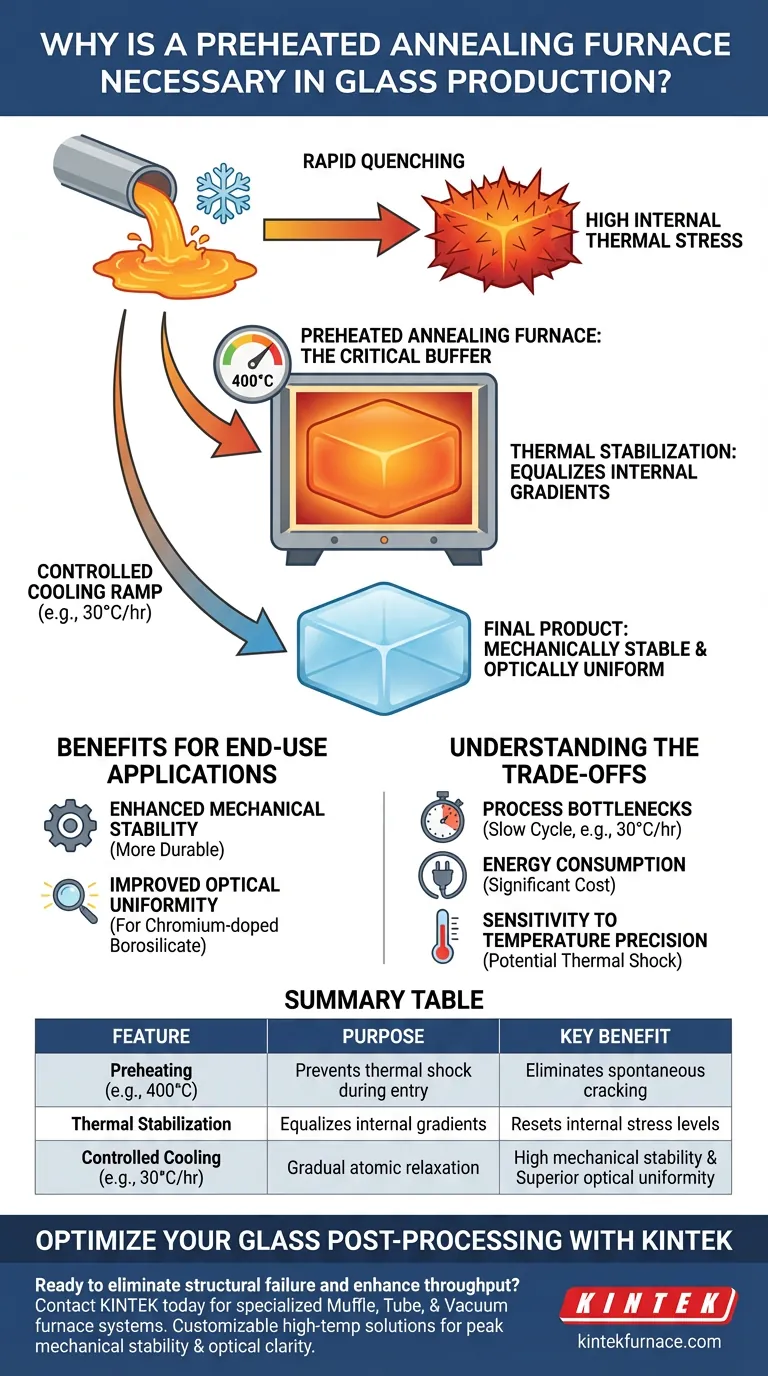 Perché è necessario un forno di ricottura preriscaldato nella produzione del vetro? Garantire l'integrità strutturale e la chiarezza ottica Guida Visiva