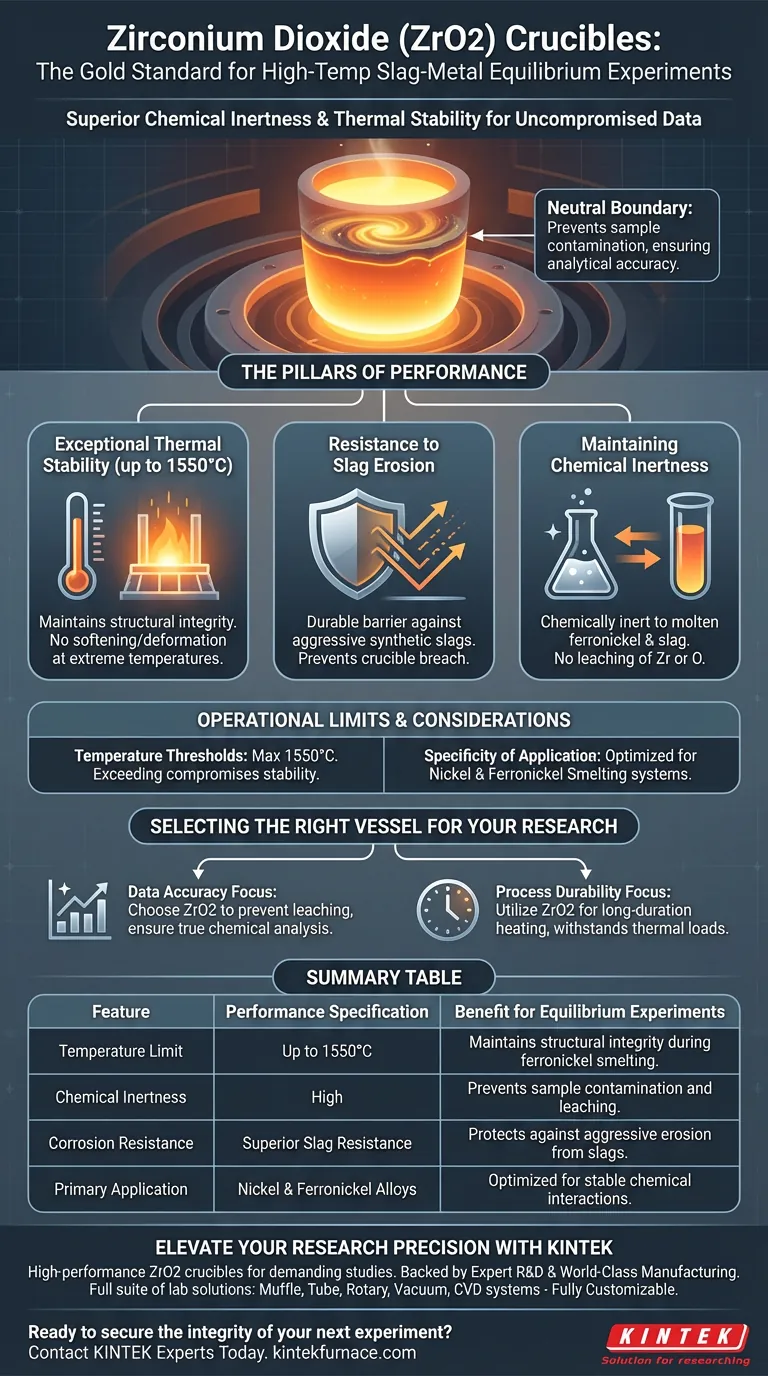 Perché i crogioli di diossido di zirconio (ZrO2) vengono utilizzati per esperimenti su scorie e metalli? Garantire la purezza chimica ad alta temperatura Guida Visiva