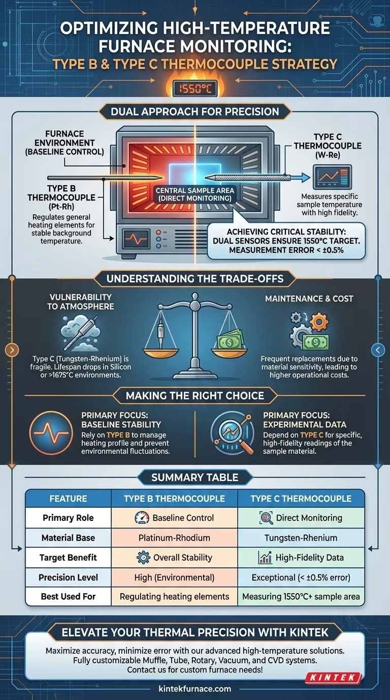 Почему в печах комбинируют термопары типа B и типа C? Достижение точности ±0,5% для исследований при высоких температурах Визуальное руководство