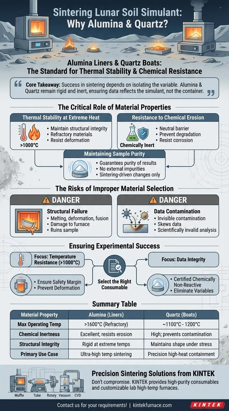 为什么选择氧化铝衬管和石英舟作为烧结月壤模拟物的消耗品？关键材料作用 图解指南