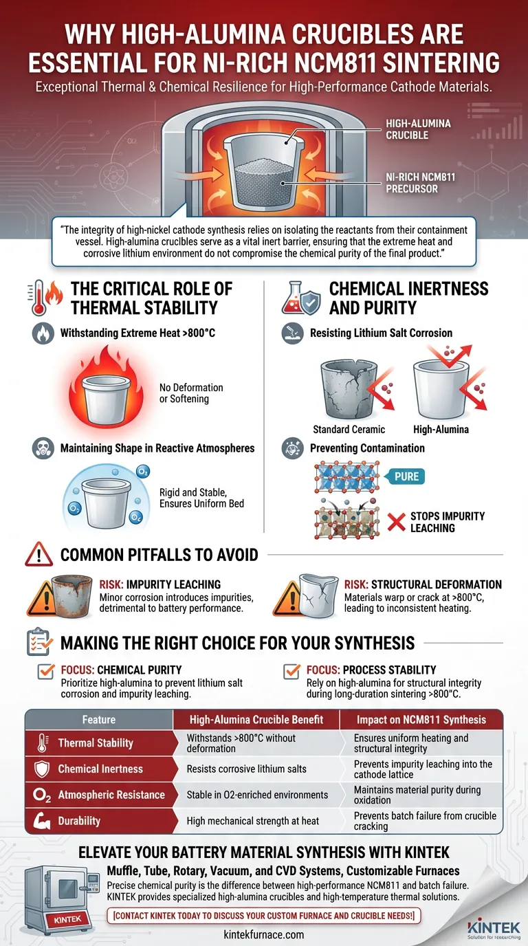 为什么高铝坩埚对于 NCM811 至关重要？确保高镍正极合成的纯度 图解指南