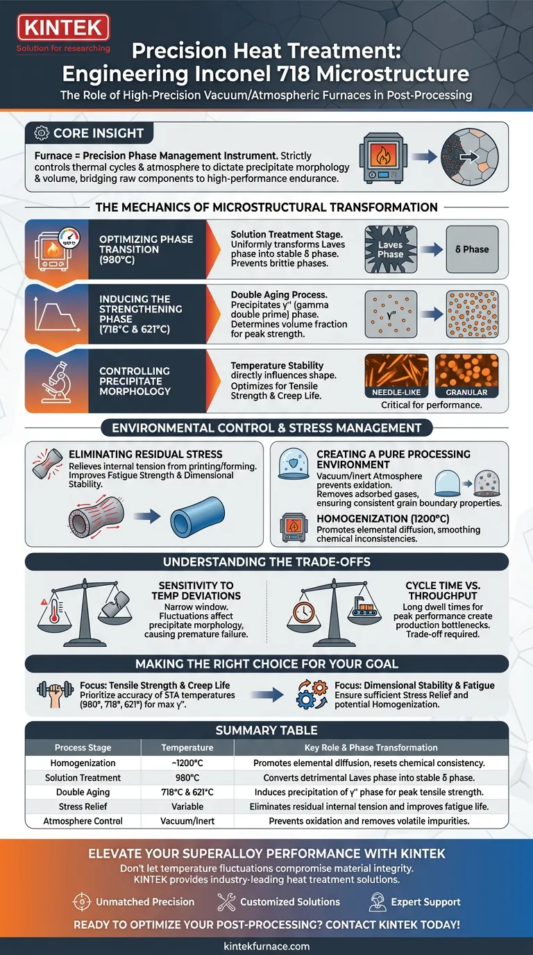 What is the role of high-precision furnaces in Inconel 718 heat treatment? Master Microstructural Engineering Visual Guide