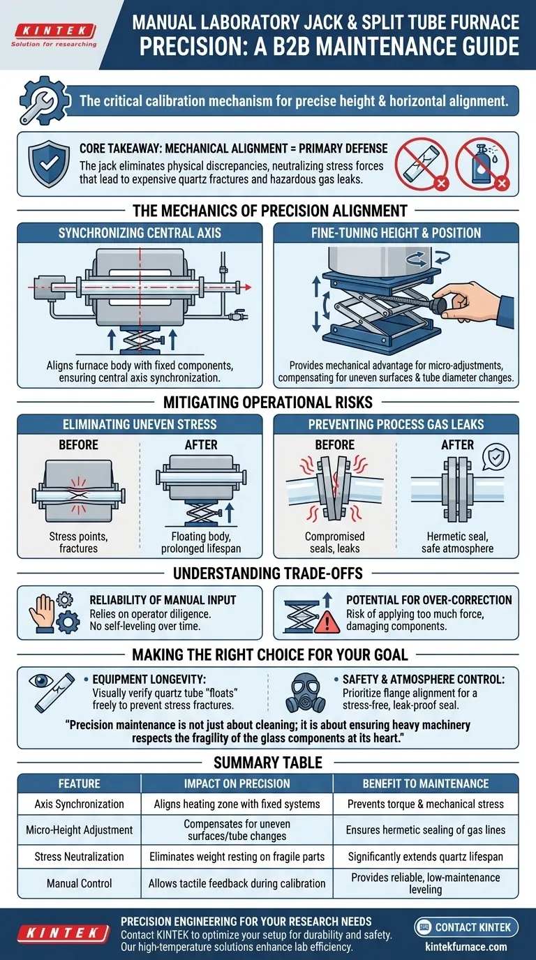 How does a manual laboratory jack contribute to process precision in split tube furnaces? Achieve Perfect Alignment Visual Guide