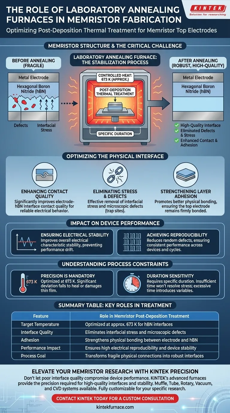 Qual é o papel de um forno de recozimento de laboratório na fabricação de memristores? Melhorar a Interface e a Estabilidade Guia Visual