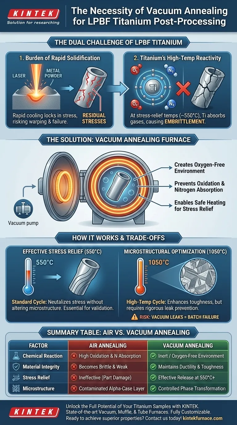 Perché è necessario un forno per ricottura sottovuoto per il titanio LPBF? Risolvere le sfide di reattività e rilassamento delle tensioni Guida Visiva