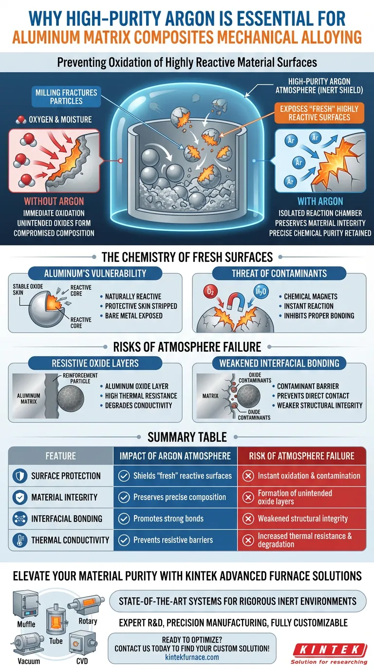 Por que uma atmosfera de argônio de alta pureza é necessária durante a ligagem mecânica de compósitos de matriz de alumínio? Guia Visual
