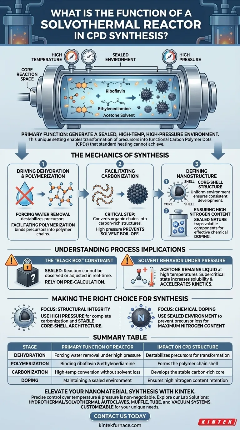 What is the function of a solvothermal reactor? Optimize Carbon Polymer Dots (CPDs) Synthesis with Precision Pressure Visual Guide