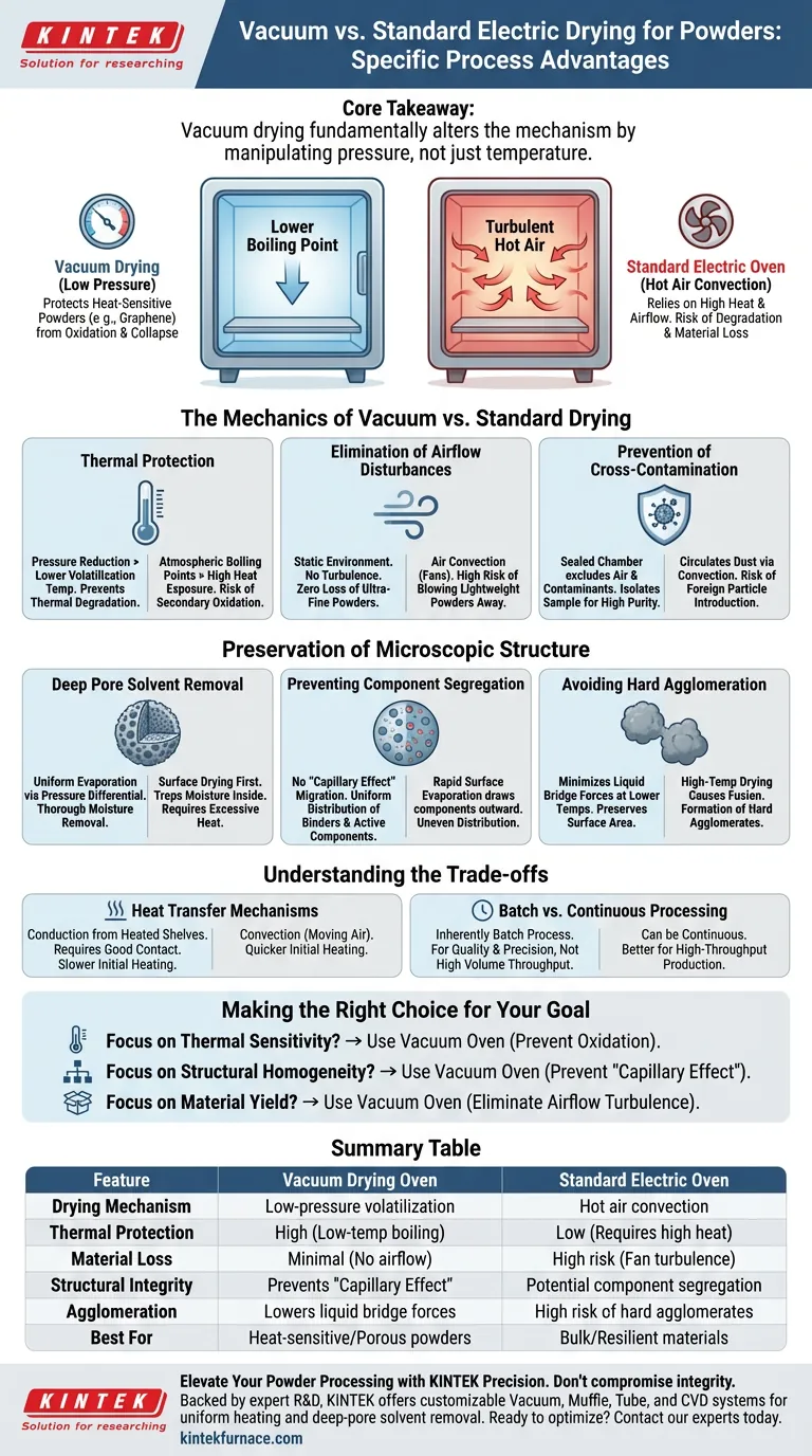 ¿Cuáles son las ventajas específicas del proceso de utilizar un horno de secado al vacío para el secado de polvos? Mejora la pureza del material Guía Visual