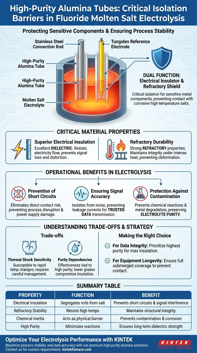 ¿Por qué se utilizan tubos de alúmina de alta pureza como manguitos protectores en la electrólisis de sales fundidas de fluoruro? Beneficios clave explicados Guía Visual