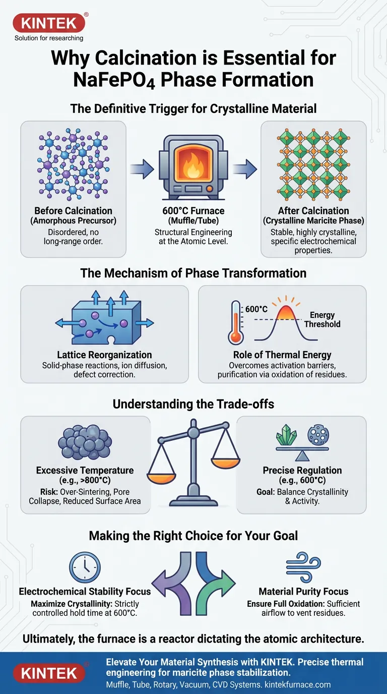 NaFePO4相形成に焼成はなぜ不可欠なのですか？高性能リン酸鉄ナトリウムのエンジニアリング ビジュアルガイド