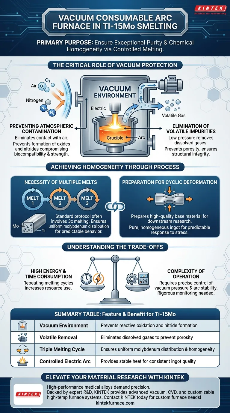 진공 소비 전극 용해로를 사용하여 Ti-15Mo 합금을 사용하는 목적은 무엇인가요? 의료 등급 순도 달성 시각적 가이드