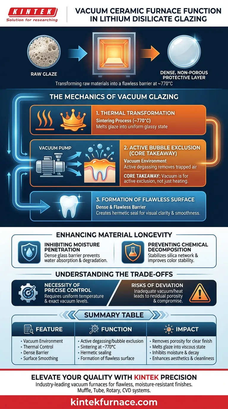 ¿Qué función realiza un horno cerámico de vacío durante el proceso de glaseado de disilicato de litio? Guía Profesional Guía Visual