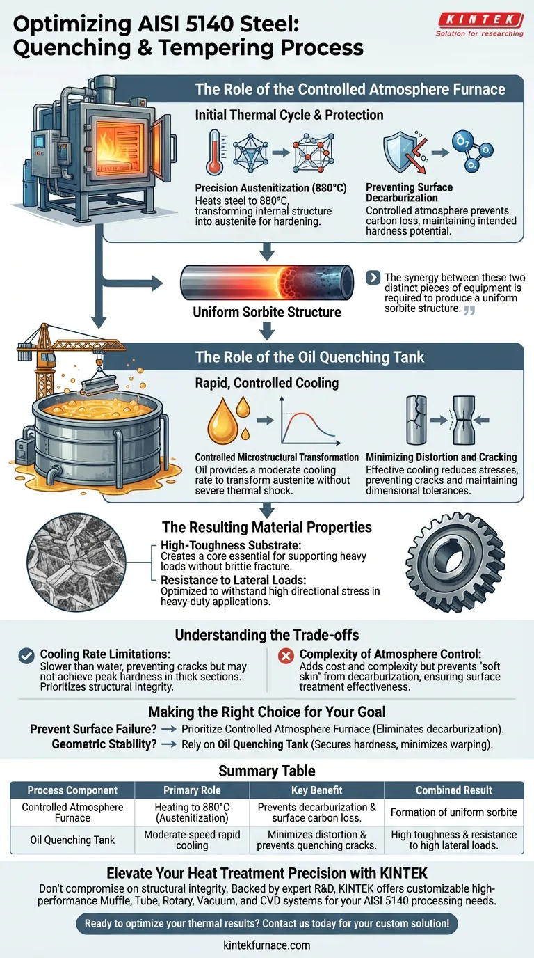 AISI 5140 강철 열처리에서 제어 대기 로와 오일 퀜칭 탱크의 역할은 무엇인가요? 시각적 가이드