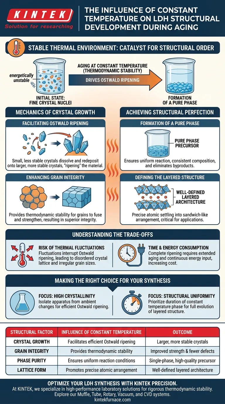 安定した一定温度の環境は、熟成中のLDHの構造発達にどのように影響しますか？ ビジュアルガイド