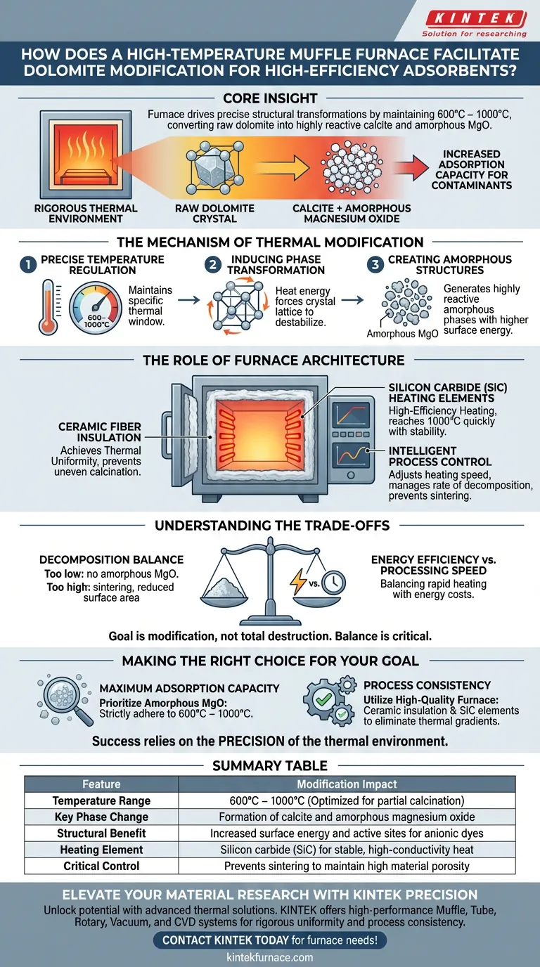 Como um forno mufla de alta temperatura facilita a modificação da dolomita? Engenharia de Adsorventes Superiores Guia Visual
