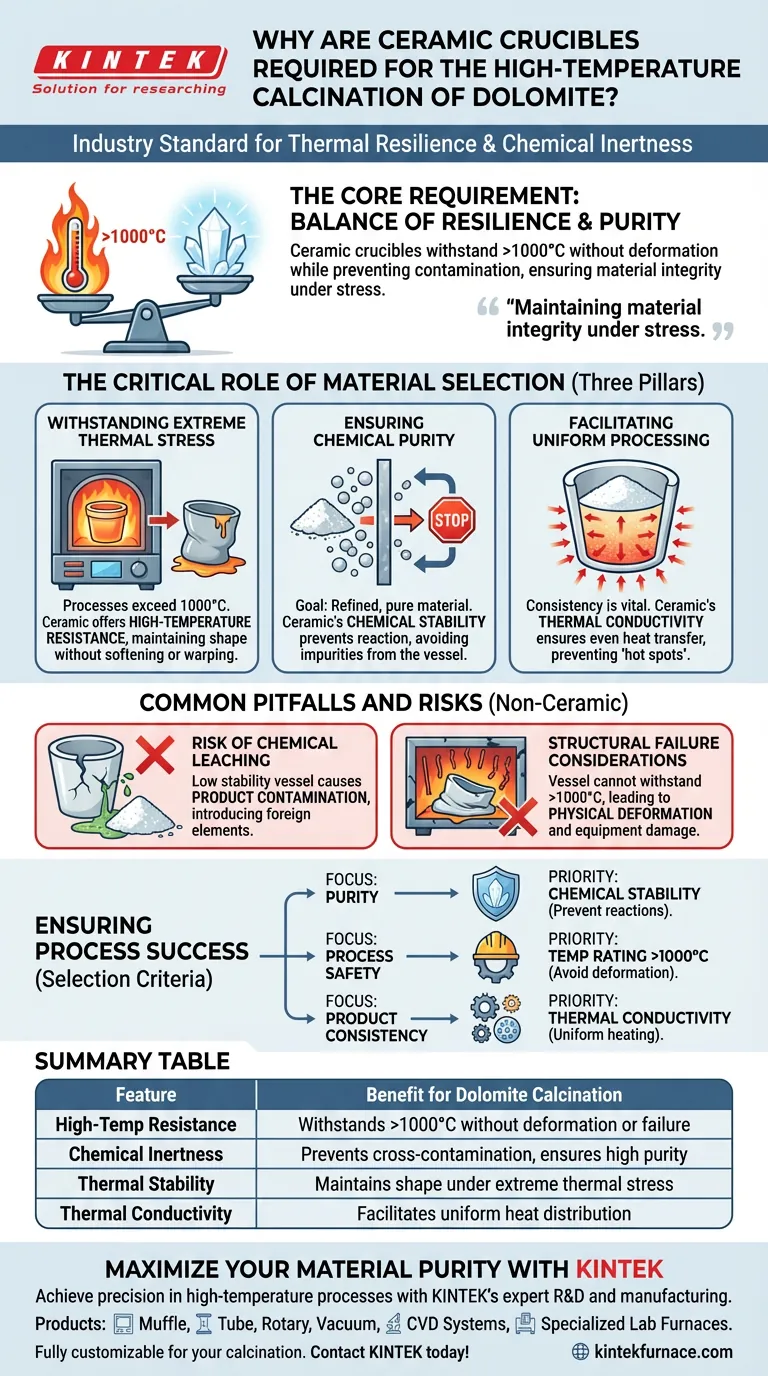 ¿Por qué se requieren crisoles de cerámica para la calcinación a alta temperatura de dolomita? Garantizar resultados de alta pureza Guía Visual