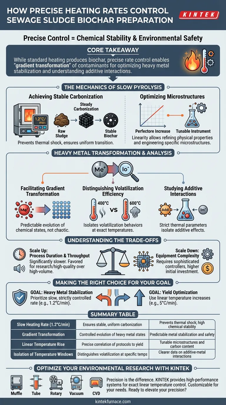 精确控制加热速率如何影响污水污泥生物炭？掌握稳定性和金属稳定化 图解指南