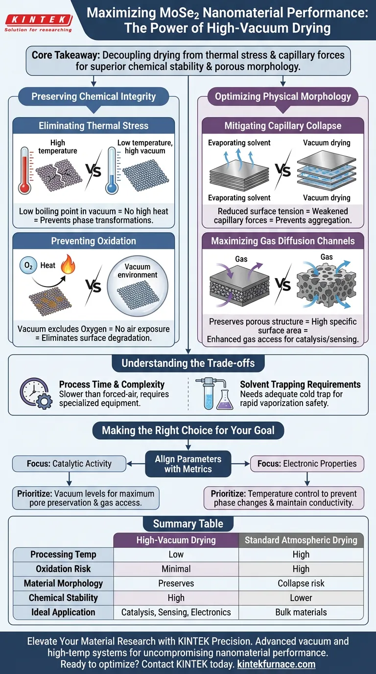 使用高真空干燥箱处理 MoSe2 纳米材料有何优势？保持结构完整性 图解指南