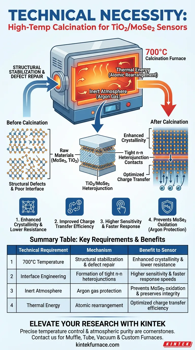 Какова техническая необходимость использования высокотемпературной печи для кальцинирования? Достижение совершенства датчика TiO2/MoSe2 Визуальное руководство