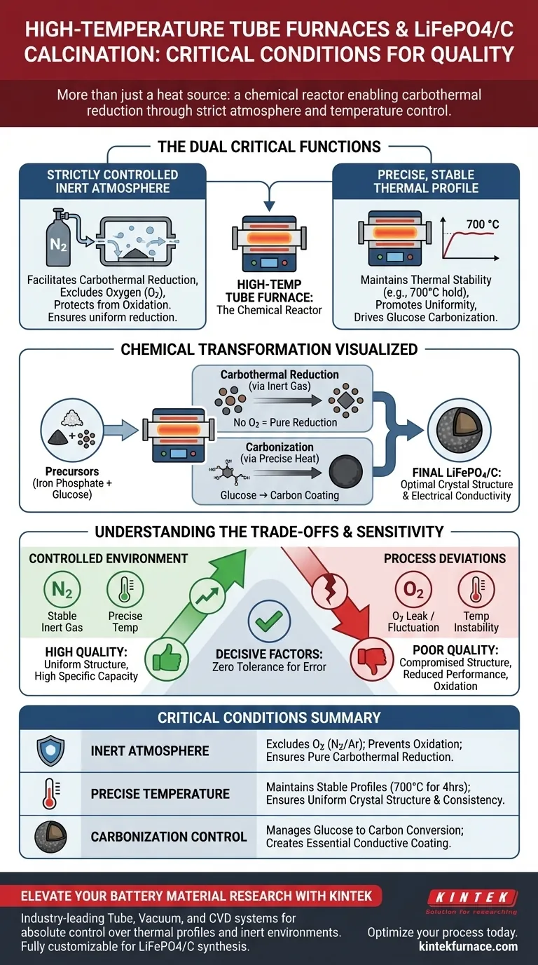 Welche kritischen Bedingungen bietet ein Hochtemperatur-Rohröfen für LiFePO4/C? Präzise Kalzinierung meistern Visuelle Anleitung