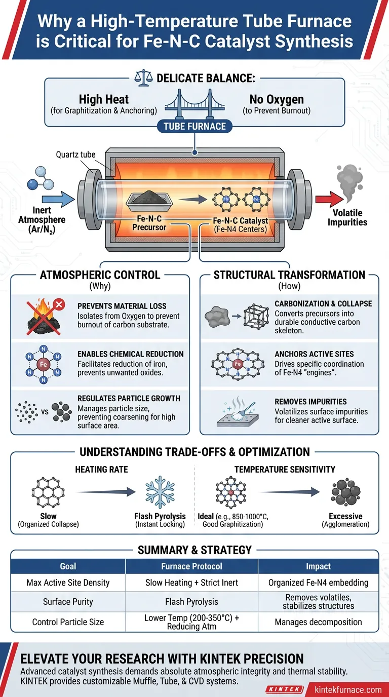¿Por qué se requiere un horno tubular de alta temperatura para la síntesis de catalizadores Fe-N-C? Clave para la ingeniería atómica Guía Visual