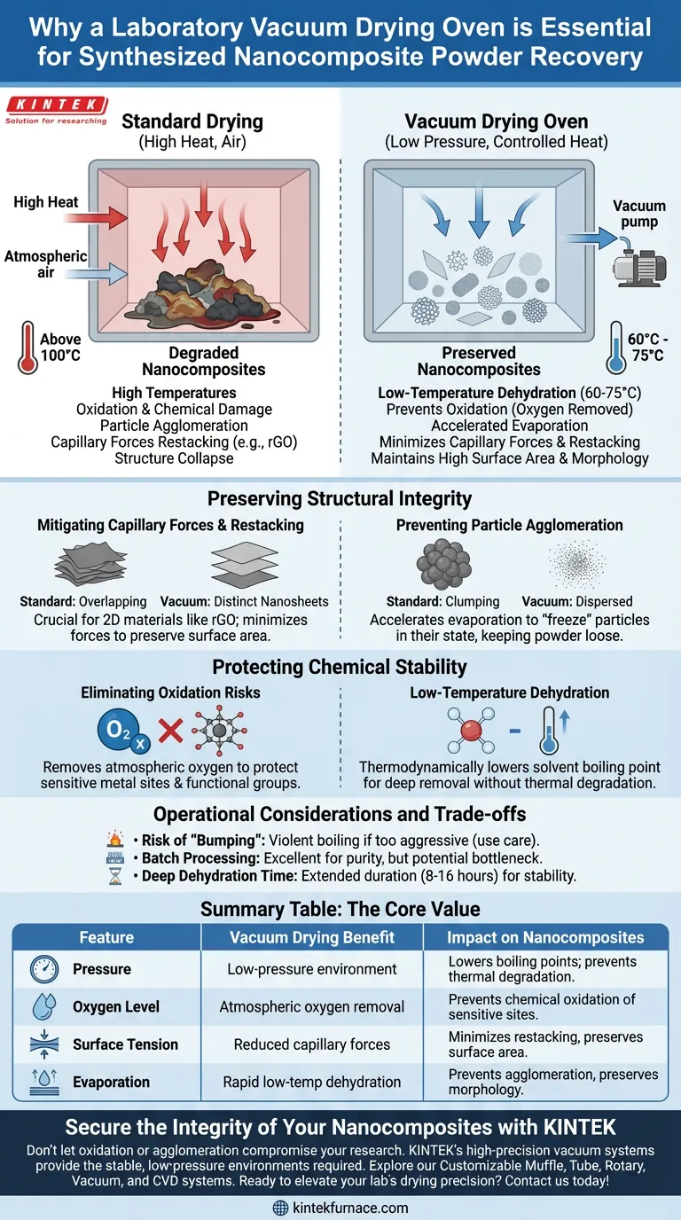 Warum ist ein Labor-Vakuumtrockenschrank für die Rückgewinnung von synthetisierten Nanokompositpulvern unerlässlich? | KINTEK Visuelle Anleitung