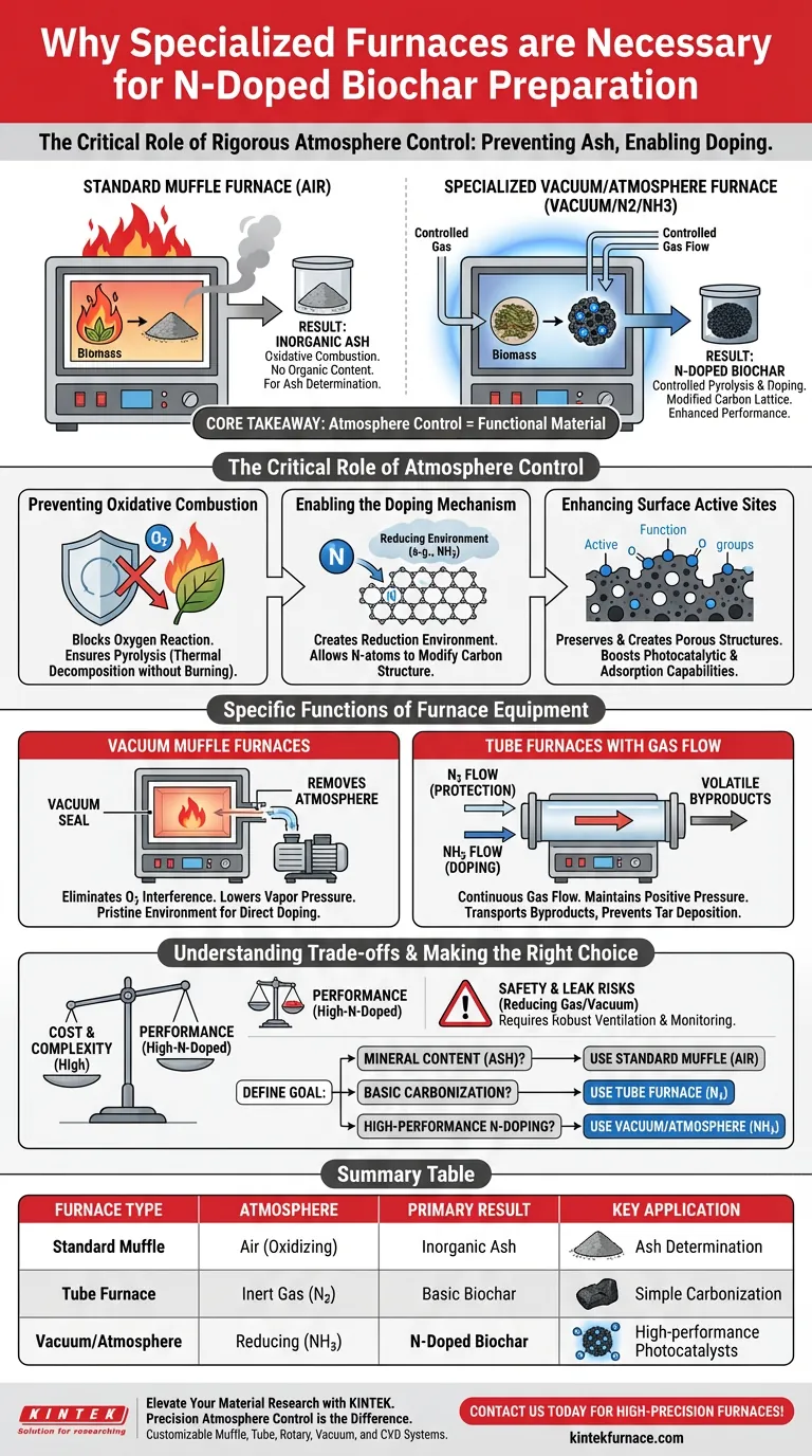 为何使用真空马弗炉制备氮掺杂生物炭？光催化必需的大气控制 图解指南