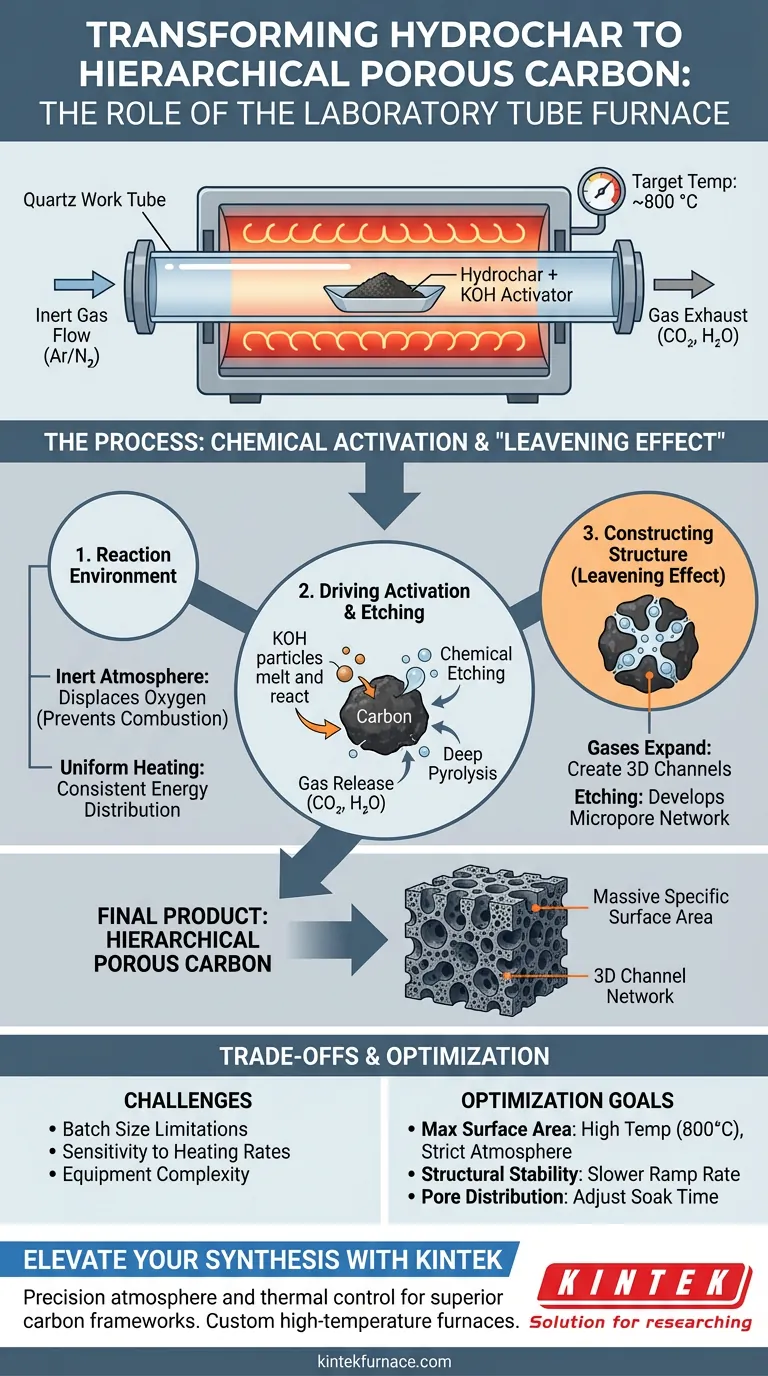 ¿Cómo facilita un horno tubular de laboratorio la transformación del hidrocarbón en carbono poroso jerárquico? Guía Visual