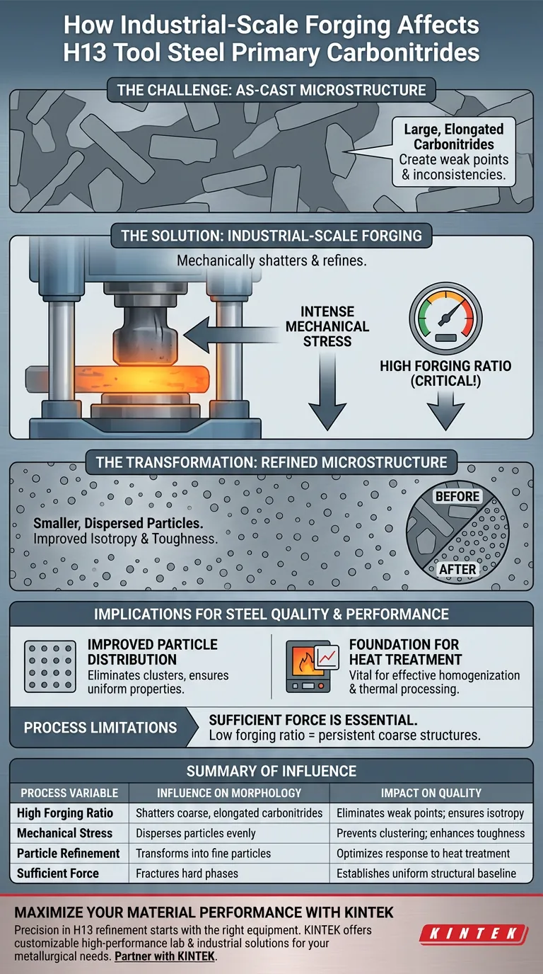 كيف يؤثر معدات التشكيل الصناعي على شكل الكربونات الأولية في فولاذ الأدوات H13؟ دليل مرئي