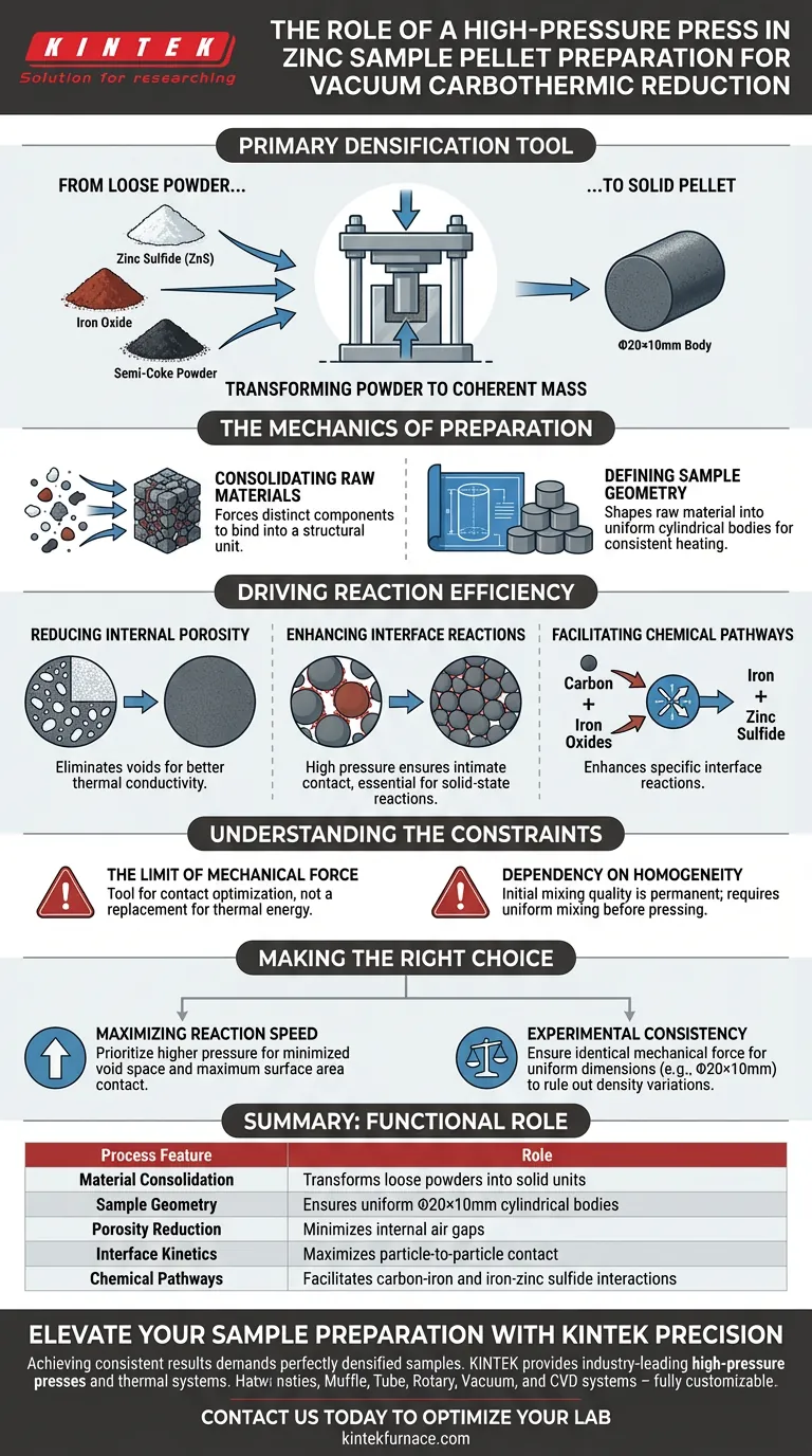 Qual o papel de uma prensa de alta pressão na preparação de pastilhas de amostra de zinco? Otimizar a Redução Carbotérmica Guia Visual