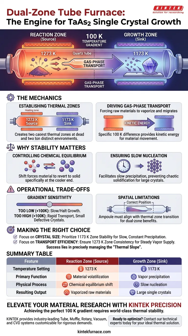 双区管式炉在 TaAs2 单晶生长中扮演什么角色？掌握精确的温度梯度 图解指南
