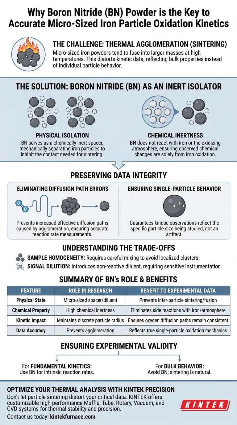 ¿Por qué se utiliza el polvo de nitruro de boro (BN) como diluyente? Mejora la precisión en la cinética de la oxidación del hierro Guía Visual